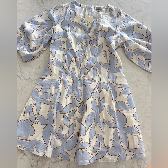 Floral White and Blue Women's Dress - Picture 8 of 11